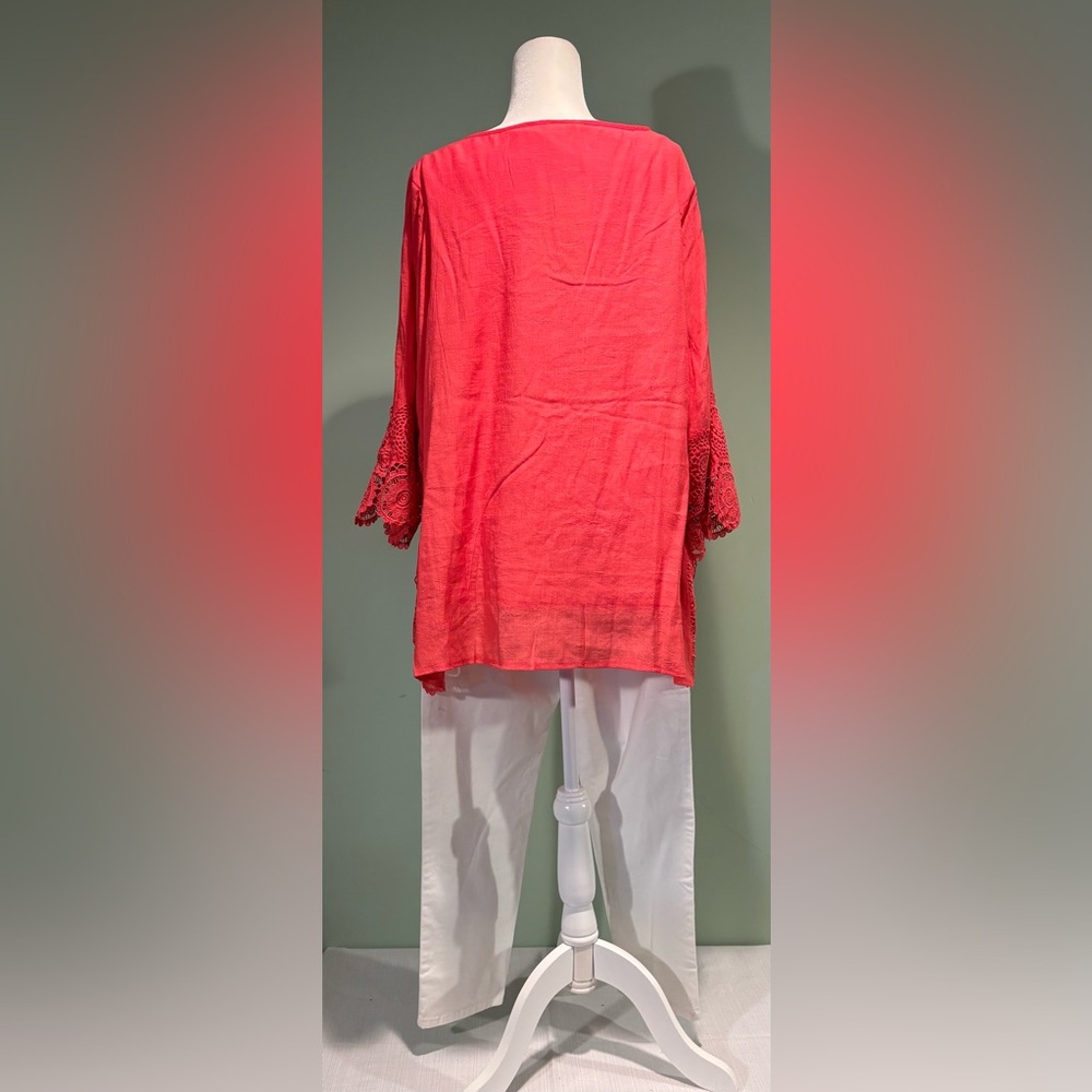 Elegant poppy Red/orange Women's Top w/lace trim size 20 NWT - Picture 3 of 8